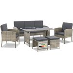 Juskys 'Turin' Outdoor Sitzgruppe für 7 Personen, Polyrattan, 120 x 70 cm, Grau