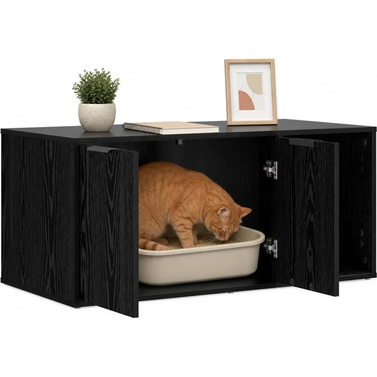 vidaXL Katzenkiste Möbel Schwarz Eichen-Optik 100 x 49 x 45 cm 8014752 – Bild 3