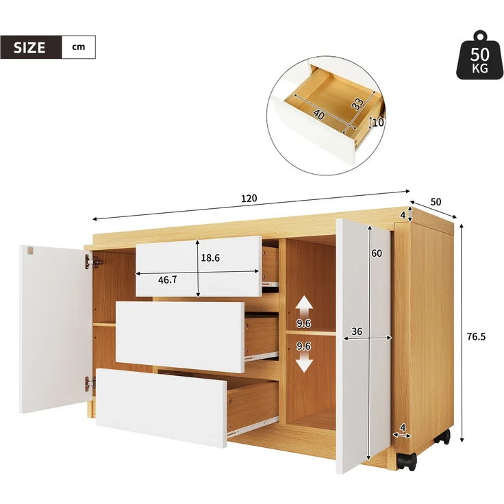 Schreibtisch 120x50x76,5 cm mit drehbarer Platte, Rollen und Stauraum – Bild 5
