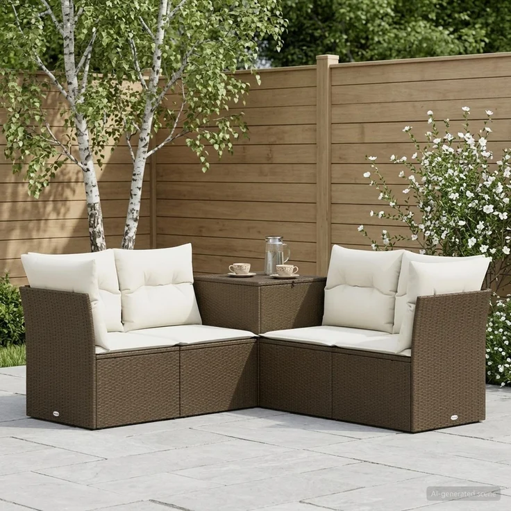 vidaXL Sofa Set 5 stk. Braun und Creme Weiß 179 x 179 x 85 cm 3447836 – Bild 1