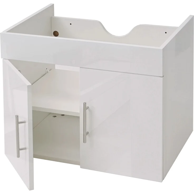 MCW Waschbeckenunterschrank D16 60cm, Hochglanz Weiß, 2 Türen, wandmontierbar, mit verstellbarem Einlegeboden