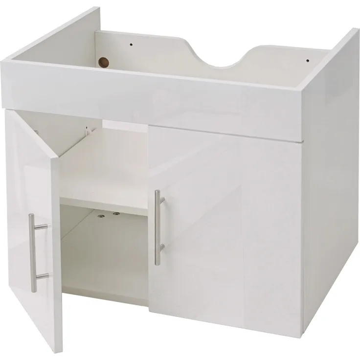 MCW Waschbeckenunterschrank D16 60cm, Hochglanz Weiß, 2 Türen, wandmontierbar, mit verstellbarem Einlegeboden