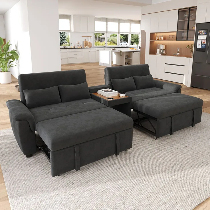 ZUBALIYA Schlafsofa 102x54.5 cm, mit Stauraum, mit Ausziehbett, mit Chenille - Bezug, mit breiten Armlehnen, Dunkelgrau