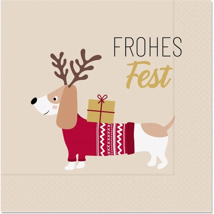 Servietten 33x33cm 20er Set Weihnachtsmotiv Frohes Fest la vida Dackel 1301621