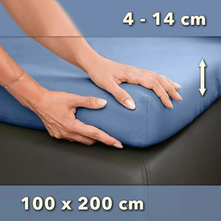 STUDIO Basic Topper Spannbettlaken 100x200 cm, 100% gekämmte Baumwolle, Oeko-TEX 100, Markenqualität, Bettlaken 100x200 Topperbezug Jersey - Mittelblau – Bild 5