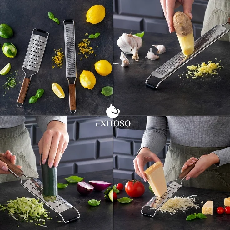 Exitoso Zitruszester Zester-Reibe 2er-Set, Ideal für Ingwer Knoblauch Muskatreibe Zitrusfrüchte, Holz – Bild 6