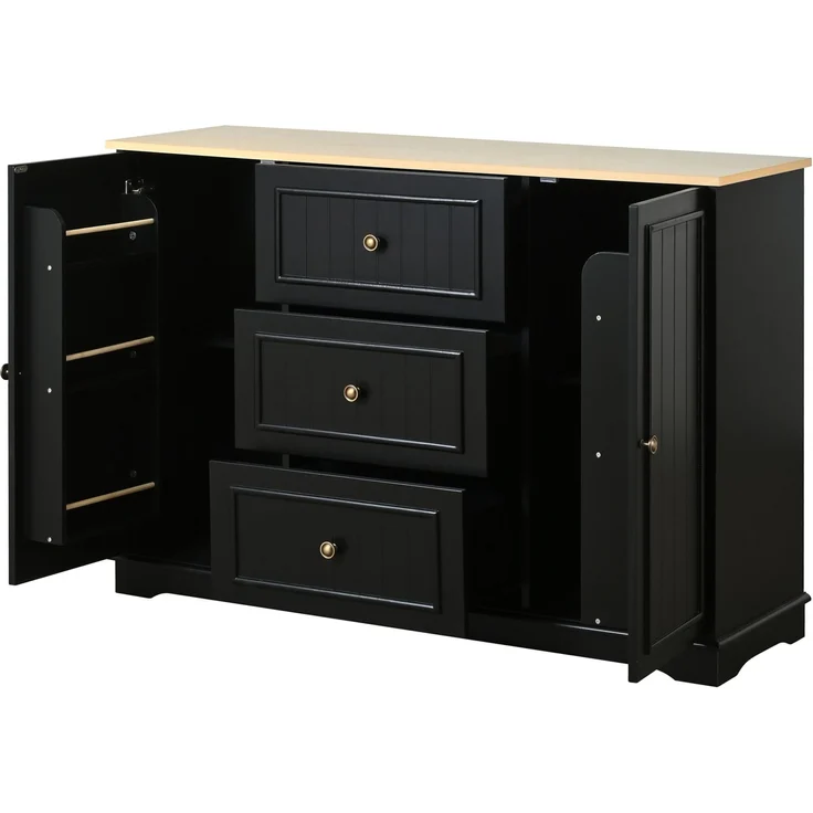 Sideboard 126x40x86 cm in Schwarz mit 3 Schubladen und verstellbaren Einlegeböden – Bild 10