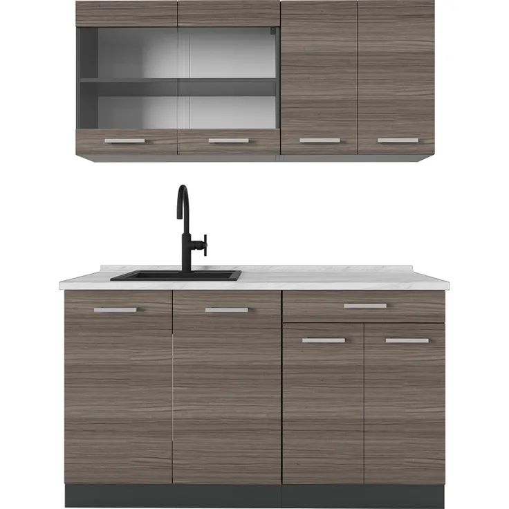 Singleküche R-Line Edelgrau/Anthrazit 140 cm , AP Marmor Vicco