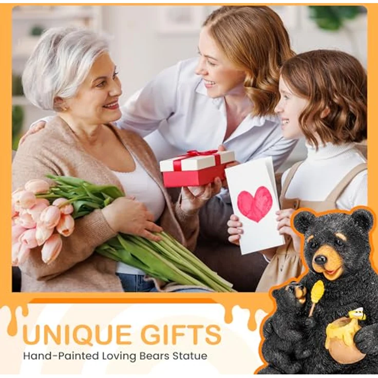 GIGALUMI Solar Statuen Gartendeko, Bär Mutter und Bär Kind umarmen Sich, Geburtstagsgeschenk für Frauen, Geschenke für Mama, Wetterfest Gartendeko für Terrasse, draußen, Hof – Bild 8
