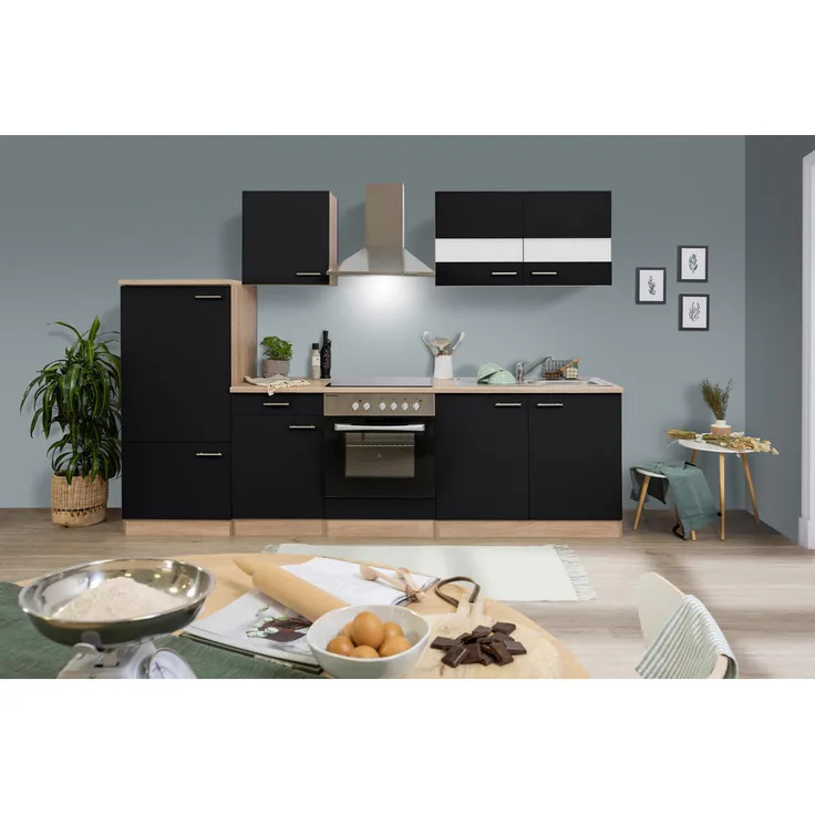 Respekta Küchenleerblock 270 cm, schwarzes Metall, 1 Schublade, links/rechts montierbar, Soft-Close-System