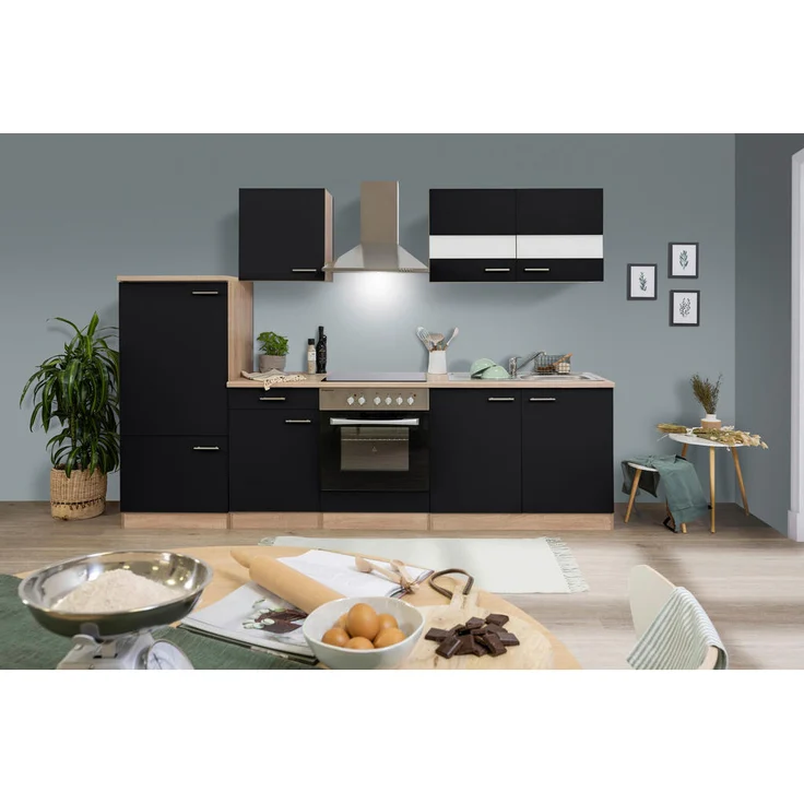 Respekta Küchenleerblock 270 cm, schwarzes Metall, 1 Schublade, links/rechts montierbar, Soft-Close-System