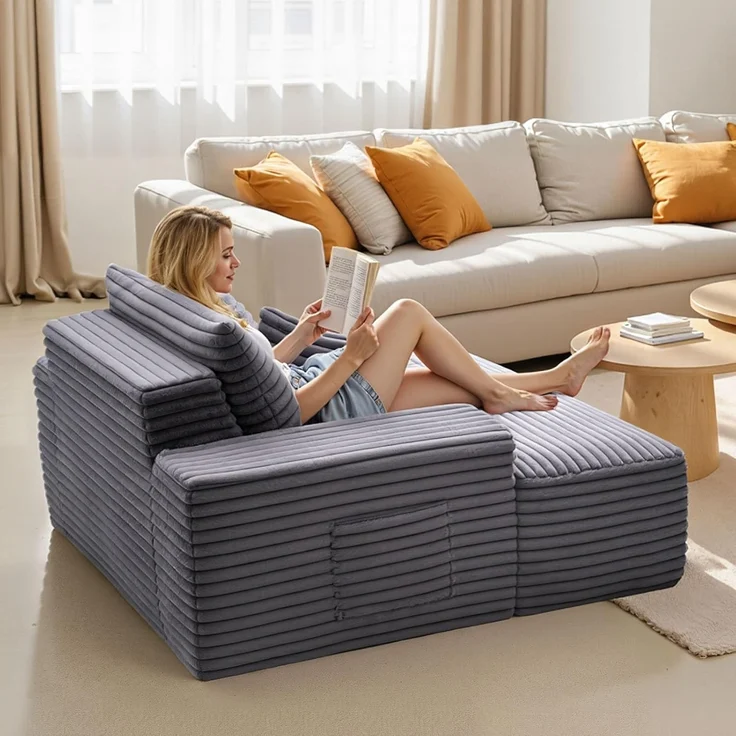 VEVOR Chaiselongue Relaxliege 138 cm, gepolstertes Schlafsofa mit Dekokissen & Armlehnen, Schlafcouch mit tiefer Sitzfläche für Wohnzimmer Schlafzimmer, Loungesessel aus hochelastischem Schwamm – Bild 2