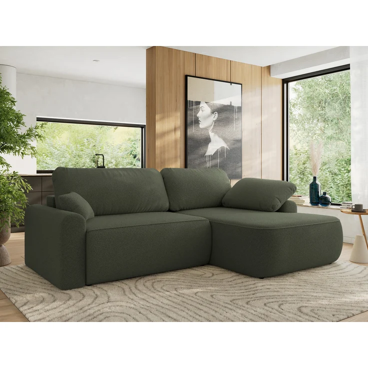 Ecksofa, L-förmiges, lose Kissen, DL-Schlaffunktion, (H 100 x T 187 x B 273 cm) - CUBO L - Boucle Grün - rechte Seite – Bild 1