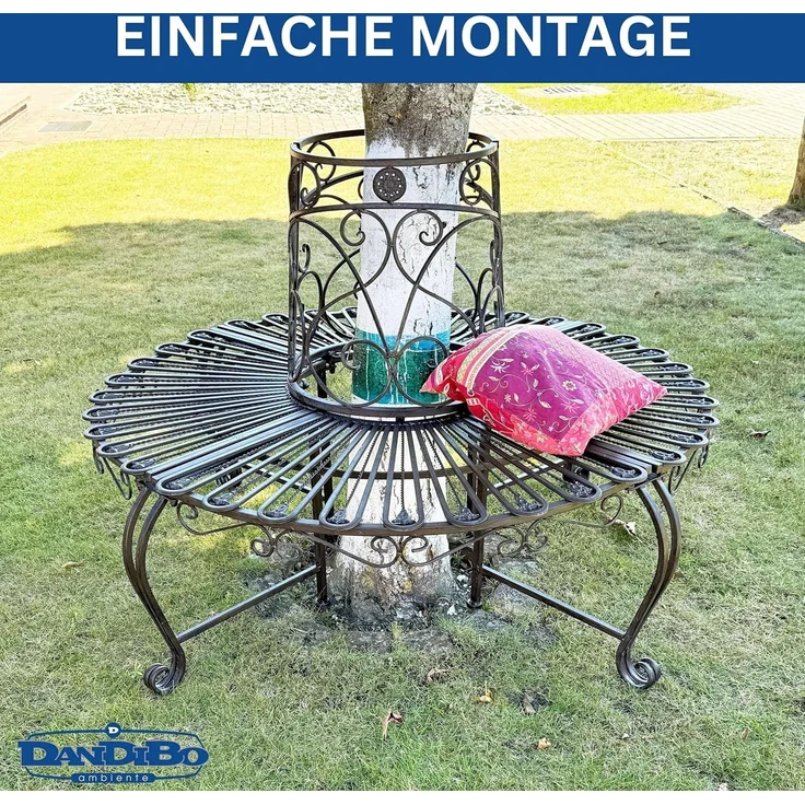 DanDiBo Baumbank Rund Metall Wetterfest Braun 96591 Rundbank ø 135 cm Gartenbank Sitzbank Bank Garten Antik – Bild 5