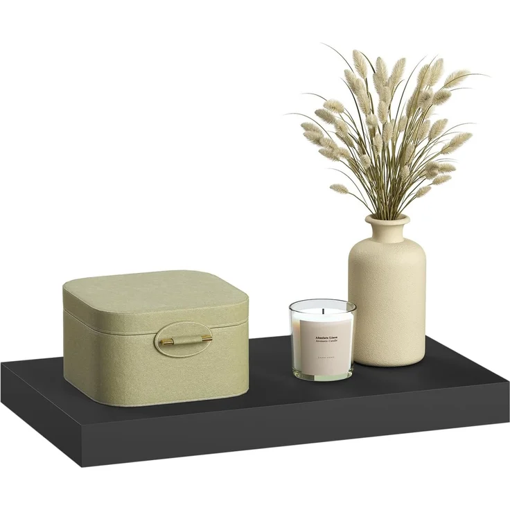 eSituro Wandregal, schwebendes Regal für Wandmontage, Schweberegal Hängeregal Wandbrett im Wohnzimmer Schlafzimmer Küche Badezimmer, schwarz modern, MDF, 50 x 3,8 x 22,9 cm – Bild 1