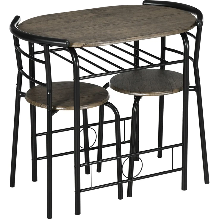 Bistro-Set 3-teilig, 1 Tisch, 2 Stühle, 80 cm x 53 cm x 74,5 cm, Schwarz--Schwarz--74.5x53x80cm--YOUDENOVA – Bild 2