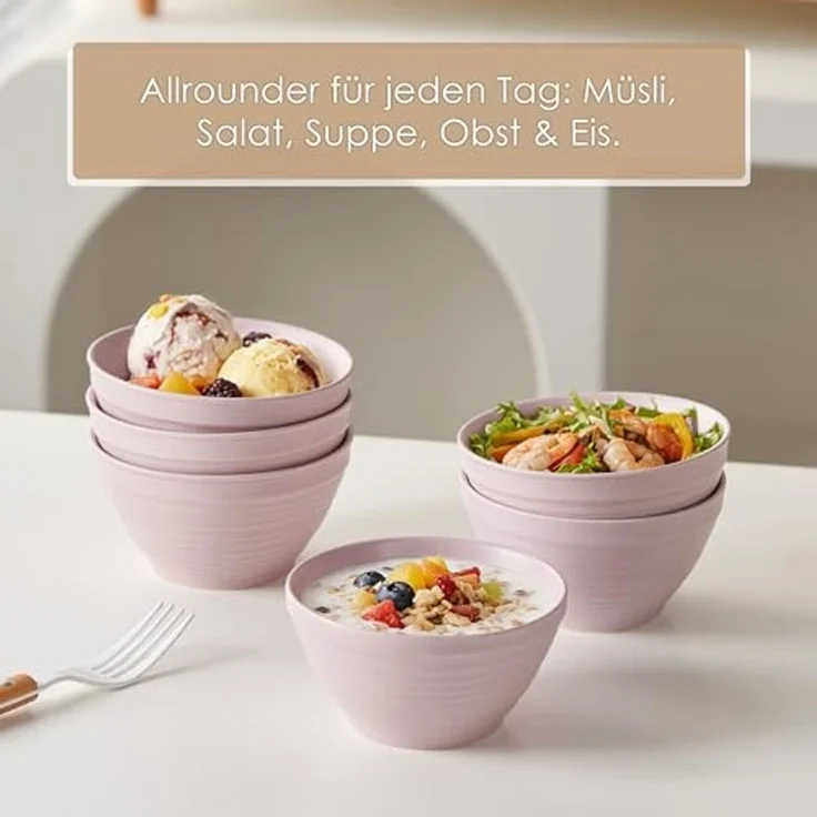JIWOO Müslischale 6er Ø11,8cm, Frühstückschalen Eisschale Dessertschalen Schale, Keramik, (Schaleset, 6-tlg), Porzellan Hochwertiges Schalen Lila Mikrowellenofen Spülmaschine – Bild 3