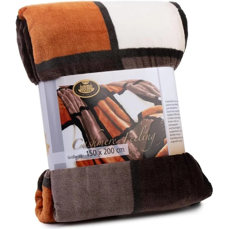 Gözze - Weiche Kuscheldecke, Cashmere Feeling, Hohes Stoffgewicht 500 g/m², Antigua, 150x200 cm - Zimt/Schwarz/Weiß – Bild 8