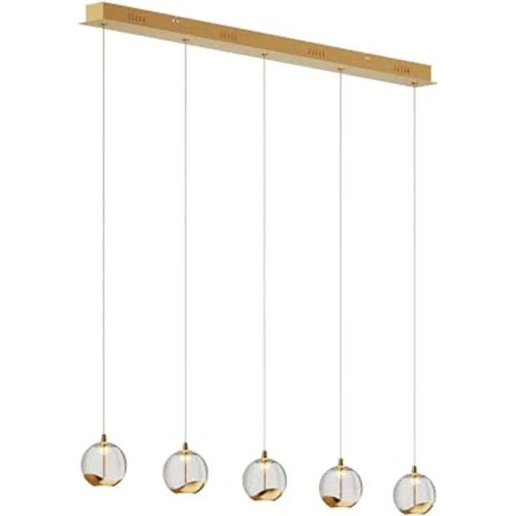 Lucande LED-Pendellampe Hayley, 96 cm, 5-flg., gold mit Glaskugeln und Blasenstruktur – Bild 1