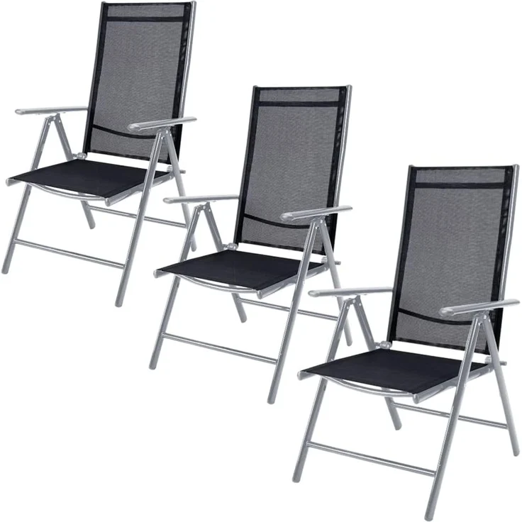 Casaria® Gartenstühle 3er Set Hochlehner Klappbar 8-Fach Verstellbar Camping Stuhl Aluminium Wetterfest Klappstuhl 120kg Belastbarkeit Garten Balkon – Bild 1