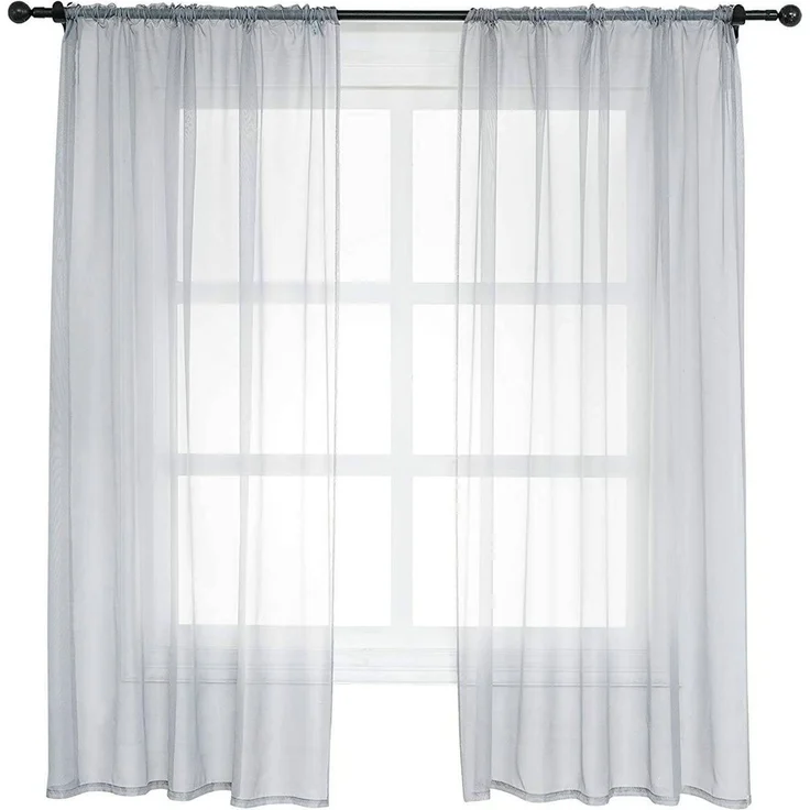 Woltu Gardine VH5511gr-2 (2 St), halbtransparent, Vorhang mit Kräuselband Stores Voile – Bild 1