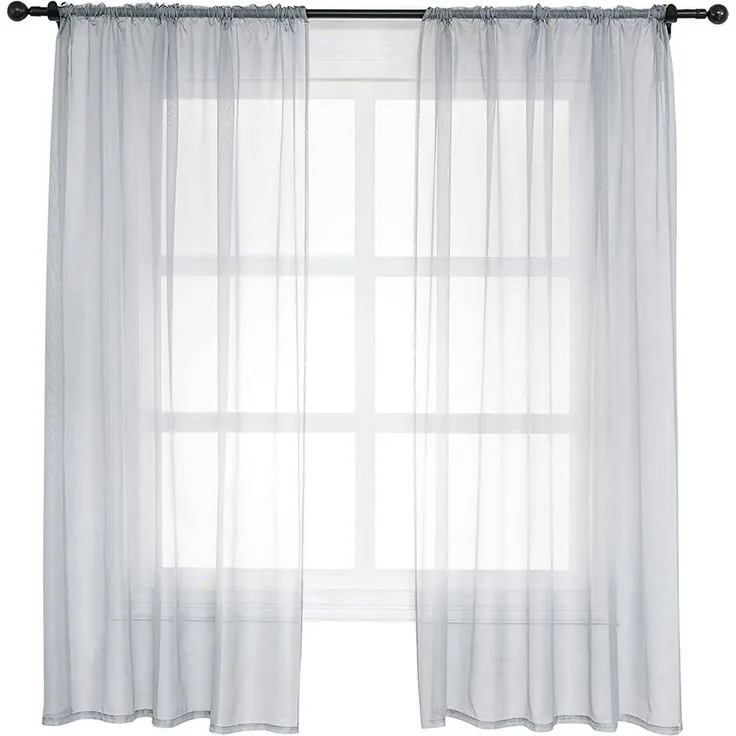 Woltu Gardine VH5511gr-2 (2 St), halbtransparent, Vorhang mit Kräuselband Stores Voile