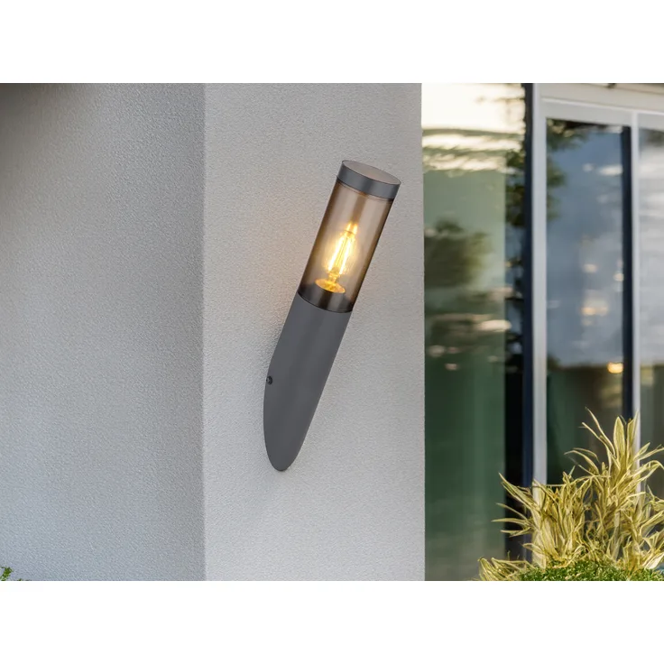 Wandleuchte, Edelstahl, anthrazit, rauchfarben, H 40 cm
