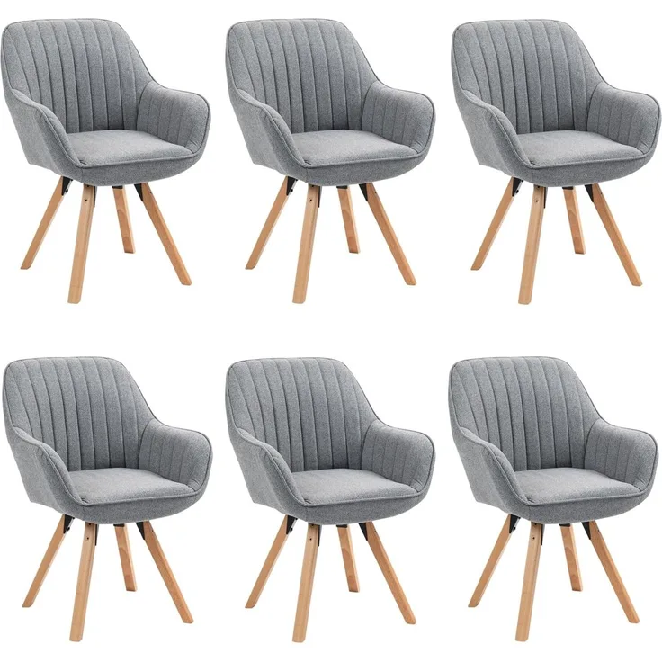 MEUBLE COSY Esszimmerstühle Drehbar 6er Set Küchenstuhl Polsterstuhl Drehstuhl mit Armlehne Sessel Schminkstuhl aus Stoff Massivholzbeine für Esszimmer Wohnzimmer Arbeitszimmer, Grau