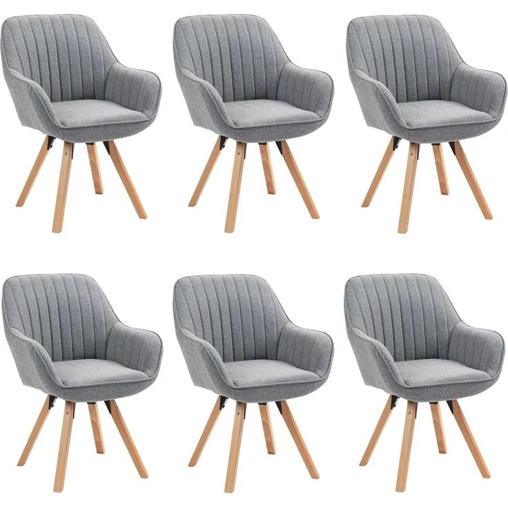 MEUBLE COSY Esszimmerstühle Drehbar 6er Set Küchenstuhl Polsterstuhl Drehstuhl mit Armlehne Sessel Schminkstuhl aus Stoff Massivholzbeine für Esszimmer Wohnzimmer Arbeitszimmer, Grau