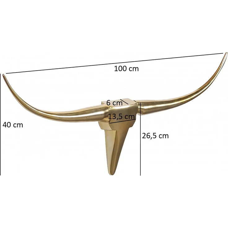 Wohnling Deko Geweih Bull M Gold 100cm Aluminium Stierkopf Modern Wandskulptur Longhorn 100x6x40 cm – Bild 3
