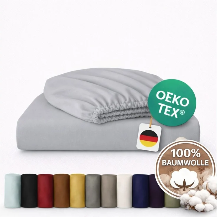 Komfortec Spannbettlaken Jersey Spannbettuch, 90x200, 140x200, 160x200, 180x200 oder 200x200 cm, 100% Baumwolle (135 g/m), Gummizug: Rundum, (1 Stück), OEKO-TEX® Standard 100 Zertifisiert, für Matratzen bis 25 cm Höhe – Bild 1