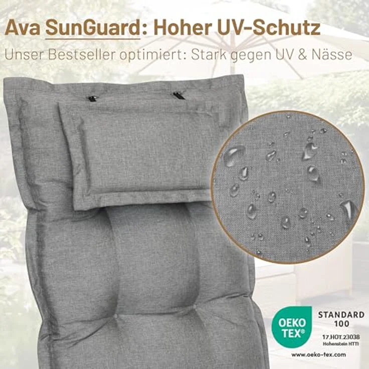 Herlag Hochlehnerauflage Ava Gartenstuhlauflage Hochlehner, abnehmbares Kopfpolster, 123x50x9cm, SunGuard Gartenpolster Hochlehner 123x50x9cm Kopfpolster UV-Schutz – Bild 6