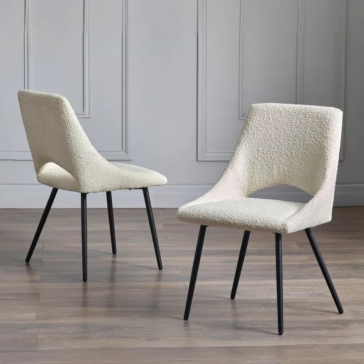 Julian Bowen 2er-Set Esszimmerstühle Iris Boucle, Elfenbein, 84 x 61 x 52