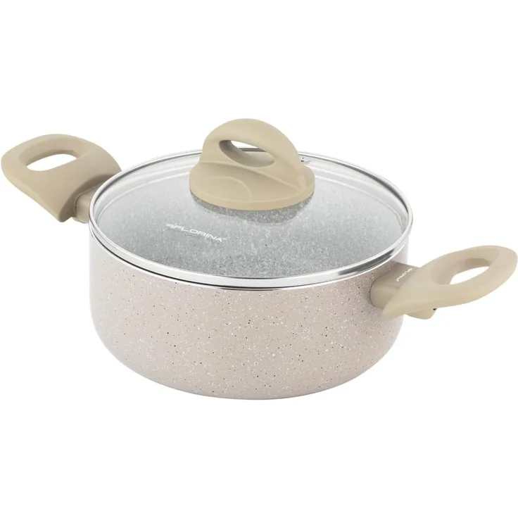 FLORINA Aluminiumtopf ISLA 1,6L I 18 cm I Aluminium Kochtopf mit Antihaftbeschichtung I Schnelles und gleichmäßiges Erhitzen I Soft-Touch-Griffe I Ästhetisches Design, Grau