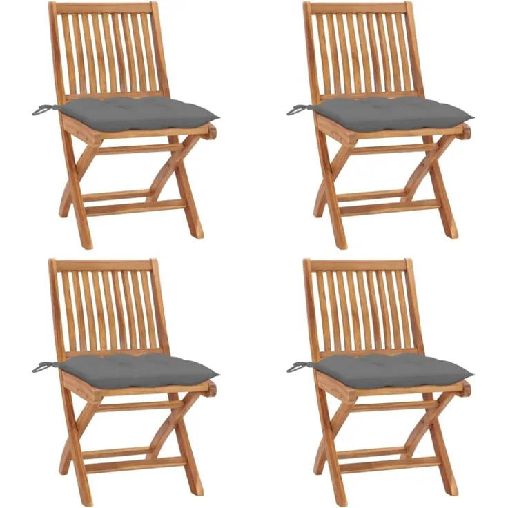 vidaXL Klappbare Gartenstühle mit Kissen 4 Stk. Massivholz Teak 3072823