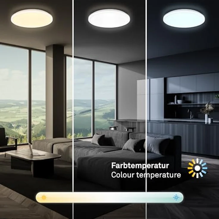 BRILONER - LED Deckenlampe mit Fernbedienung, warmweiß bis kaltweiß, stufenlos dimmbar, LED Lampe, LED Deckenleuchte, Wohnzimmerlampe, Küchenlampe, Deckenbeleuchtung, 33x6 cm, Weiß – Bild 6