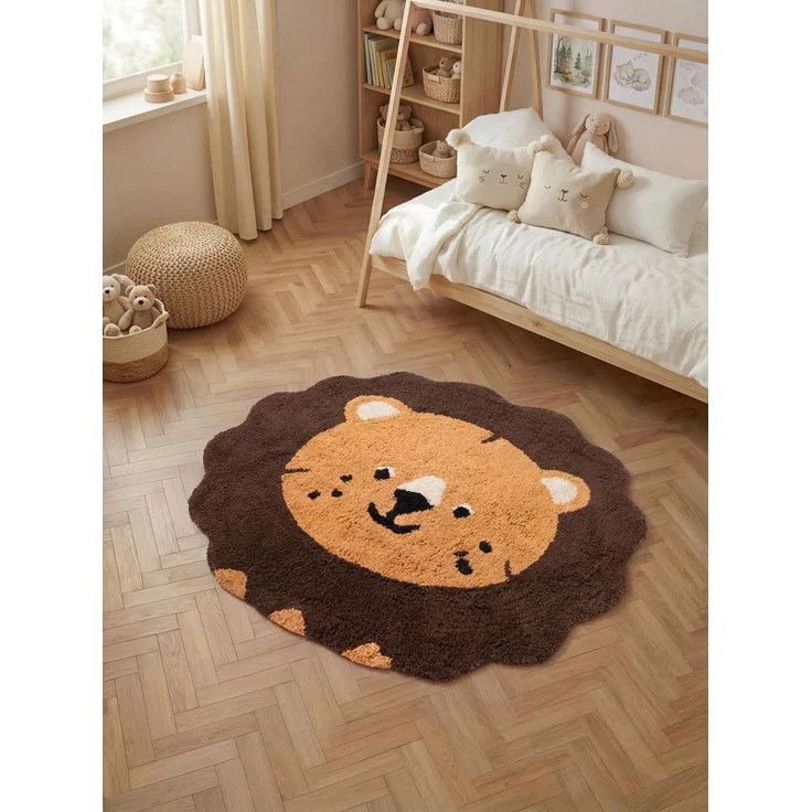 Hanse Home Kinderteppich Lea - Pflegeleichter Teppich Junge Mädchen, rutschfest & Waschbarer Formteppich Löwe, Kinderzimmer Weicher Spielteppich, Spielunterlage - Braun Multifarben, 112x120 cm