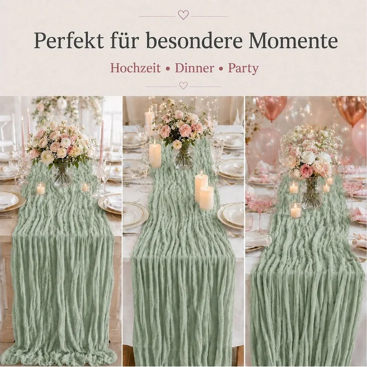 JASLIFE Tischläufer Käsetuch Gaze im boho deko herbst tischläufer (10-tlg, 55 x 300 cm, 90 x 300 cm), Natürliche Faltenstruktur, weich fallend, vielseitig dekorierbar – Bild 4