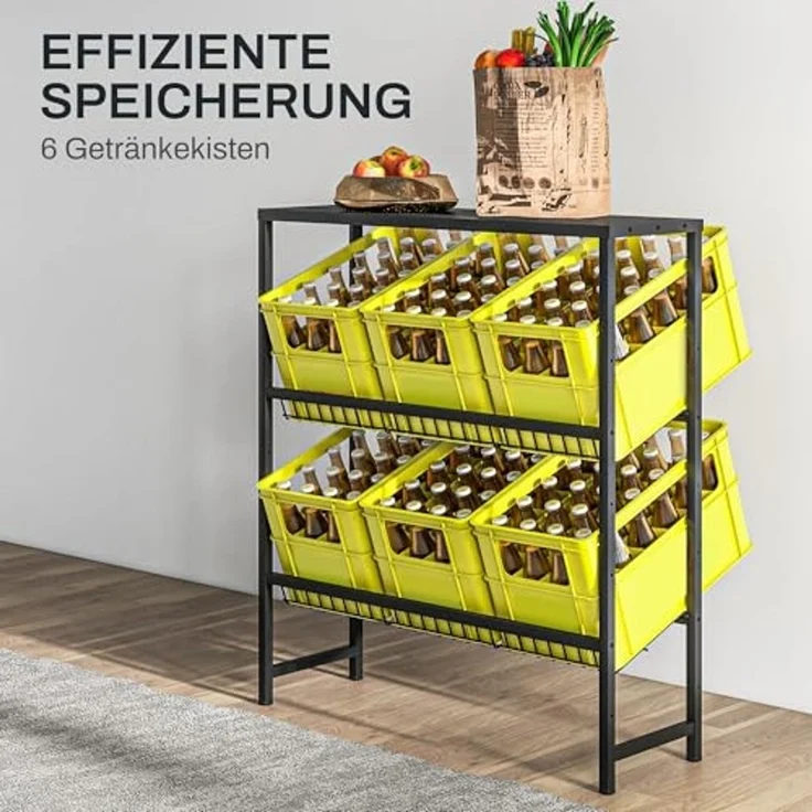 HOMCOM Getränkekistenregal für 6 Kisten, Freistehend Getränkeregal mit Verstellbar Regalhöhe, 3 Ebenen, Kistenregal mit Rutschschutz, 103 x 33 x 113,5 cm, Stahl, Schwarz – Bild 4