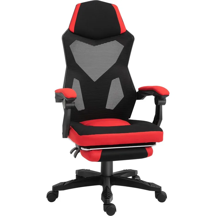 Ergonomischer und neigbarer Bürostuhl mit Fußstütze, 63.0×58.0×122.0cm, Rot, MELAYR