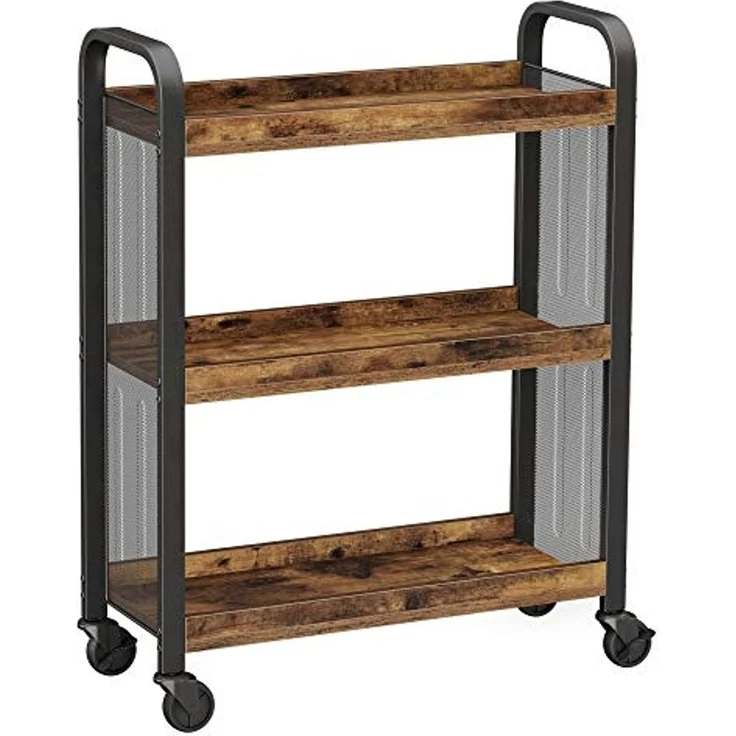 Vasagle Servierwagen, platzsparender Küchenwagen mit Universalrollen, Küchenregal mit verstellbaren Füßen, stabiles Metallgestell, 66 x 26 x 85 cm, Industrie-Design, Vintage, Dunkelbraun von Songmics LRC66BX – Bild 1