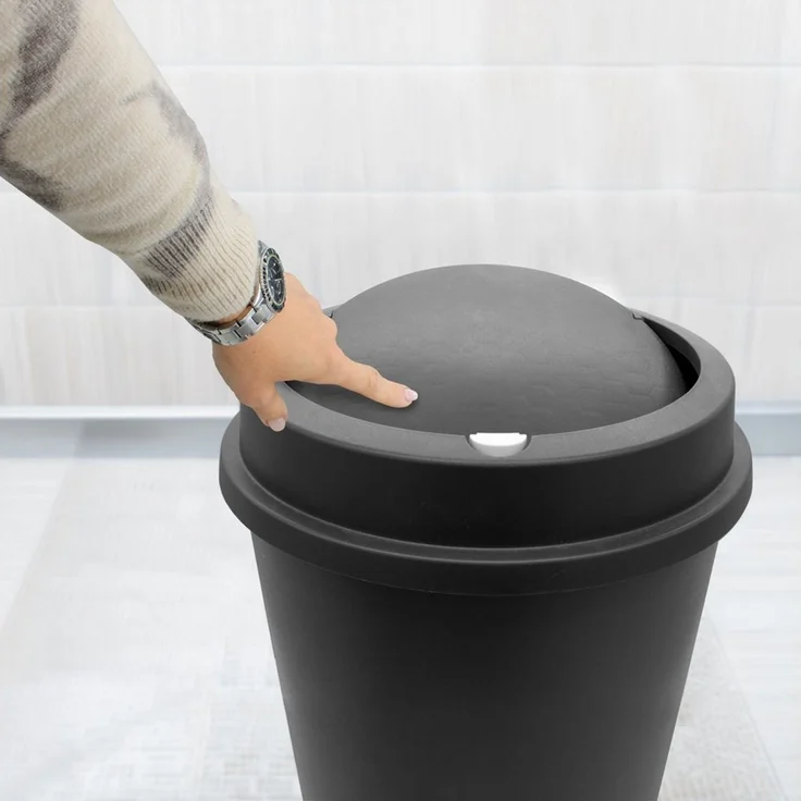 Spetebo Mülleimer XL Kunststoff Abfalleimer anthrazit mit Push Deckel - 50 L, Runder Mülleimer mit abnehmbaren Deckel – Bild 3