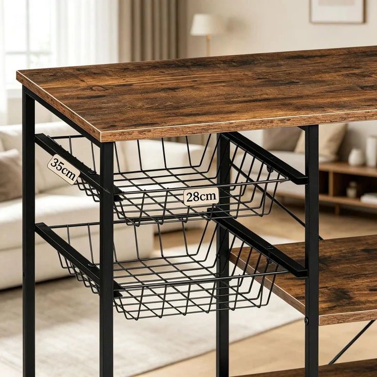 Stabiles stehendes Regal,Küchenregal,Kaffeetisch,Backregal,Offenes Mikrowellenregal,Anzeigeregal--Schwarz+Braun--40x90x82cm--YOUDENOVA – Bild 7