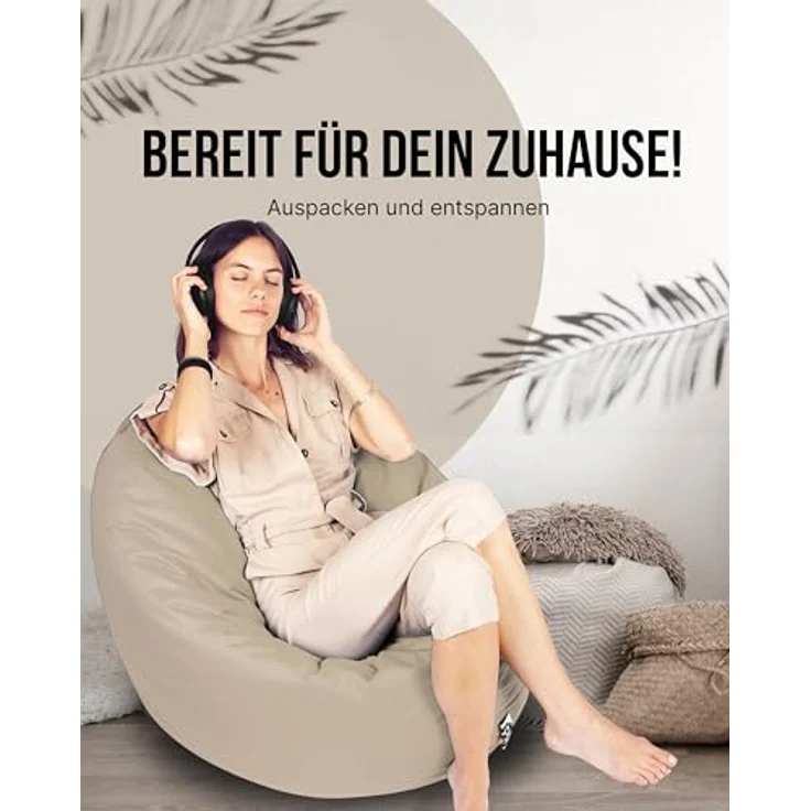 PATCH HOME 2-in-1 Sitzsack Sessel - Gaming Bean Bag mit Reißverschluss - Bereits befüllt, Ergonomisch & Robust für Kinder & Erwachsene - Indoor & Outdoor, Wetterfest (Beige, 155cm) – Bild 4