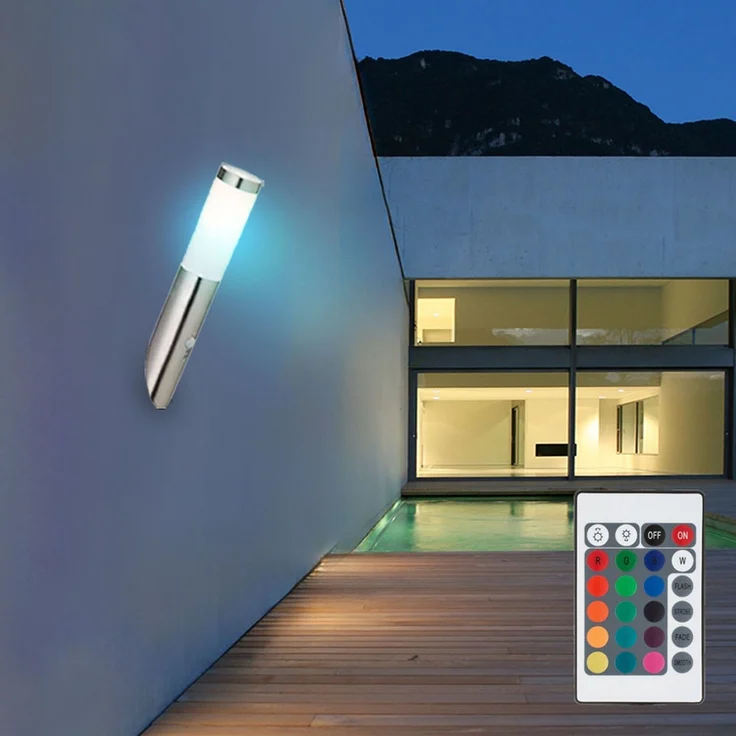 4er RGB LED Wandlampe, Edelstahl, Bewegungsmelder, H 40 cm – Bild 4