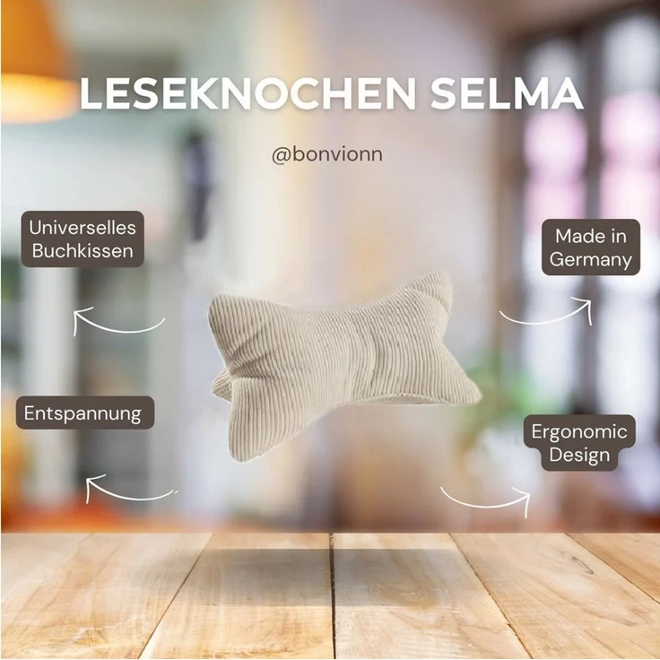 Bonvionn Dekokissen Leseknochen Selma ergonomische Form, flexible Stütze für Bücher, E-Books oder Tablets – Bild 2