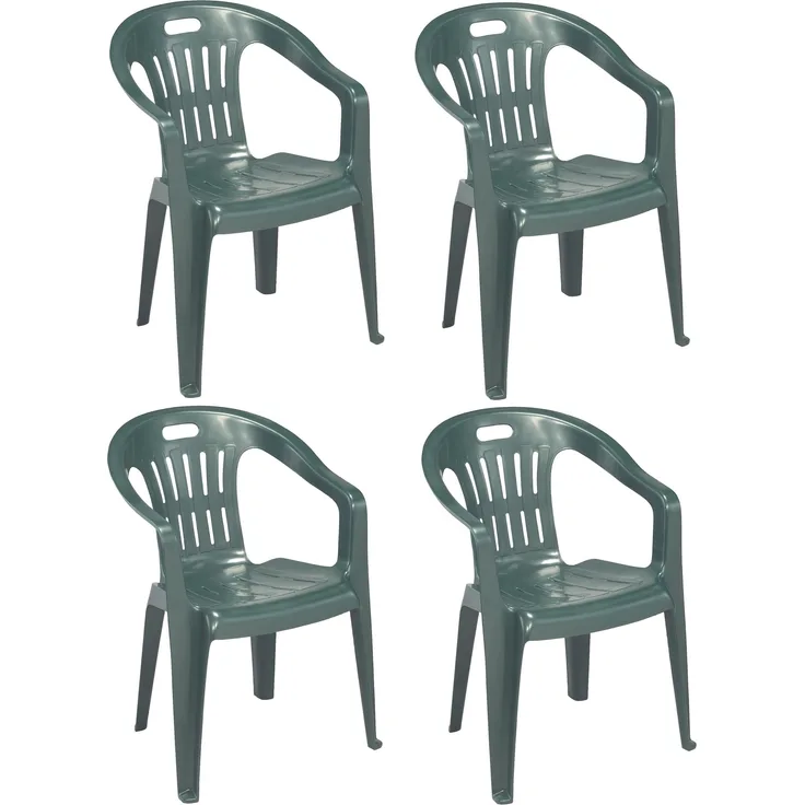 4er-Set stapelbare Stühle mit niedriger Rückenlehne und Armlehnen, Made in Italy, Farbe grün, Maße 55 x 78 x 56 cm