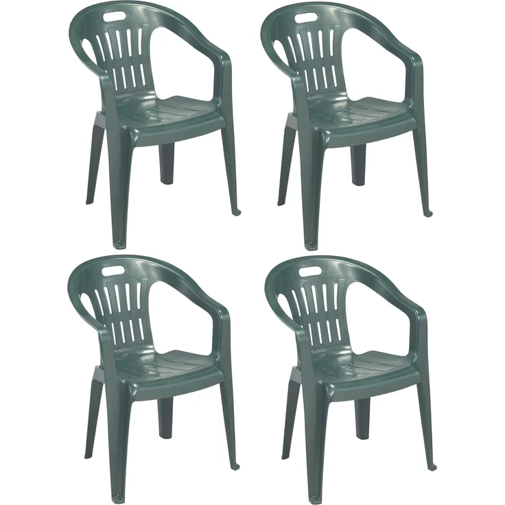 4er-Set stapelbare Stühle mit niedriger Rückenlehne und Armlehnen, Made in Italy, Farbe grün, Maße 55 x 78 x 56 cm