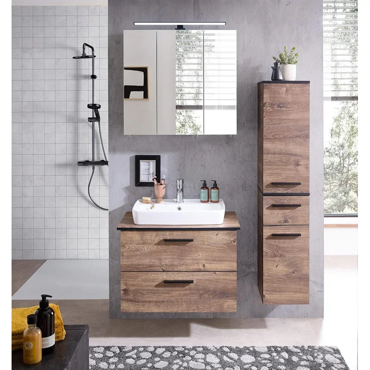Pelipal Badezimmerschrank Quickset 374 in Eiche Ribbeck quer Nachbildung, 30 cm breit | Halbhoher Midischrank mit 2 Türen, 1 Schubkasten und 3 Einlegeböden – Bild 8