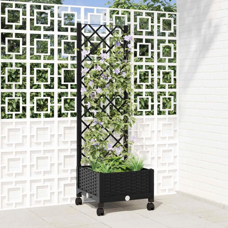 vidaXL Pflanzkübel mit Spalier und Rädern Schwarz 40 x 40 x 131,5 cm 3422915 – Bild 1